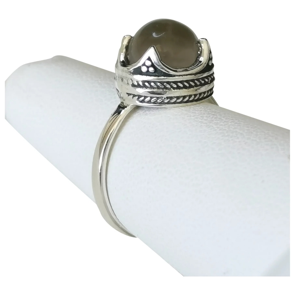 Tudor revival quartz ball sterling silver crown ring size 6 🆕